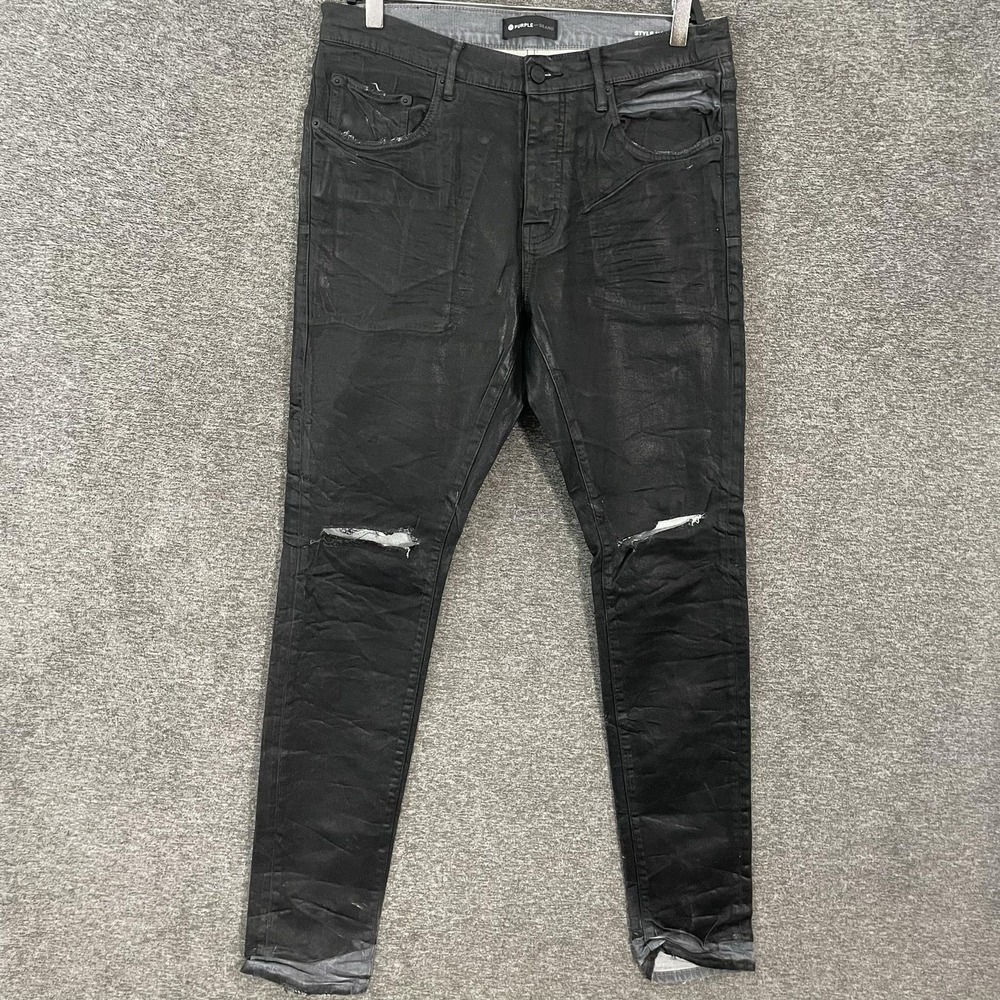 Purple Brand P001‎ Jeans Mens 32x32 Black Slim Skinny Distressed Stretch Denim